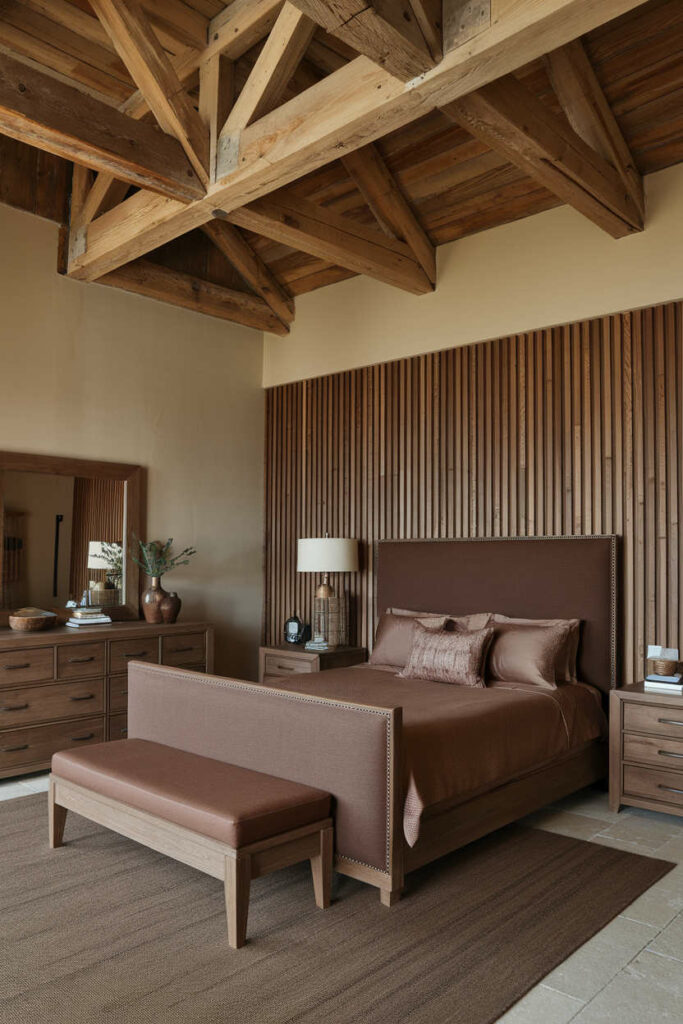 1. Wooden Beam Rustic Bedroom- Brown Bedroom Design Ideas