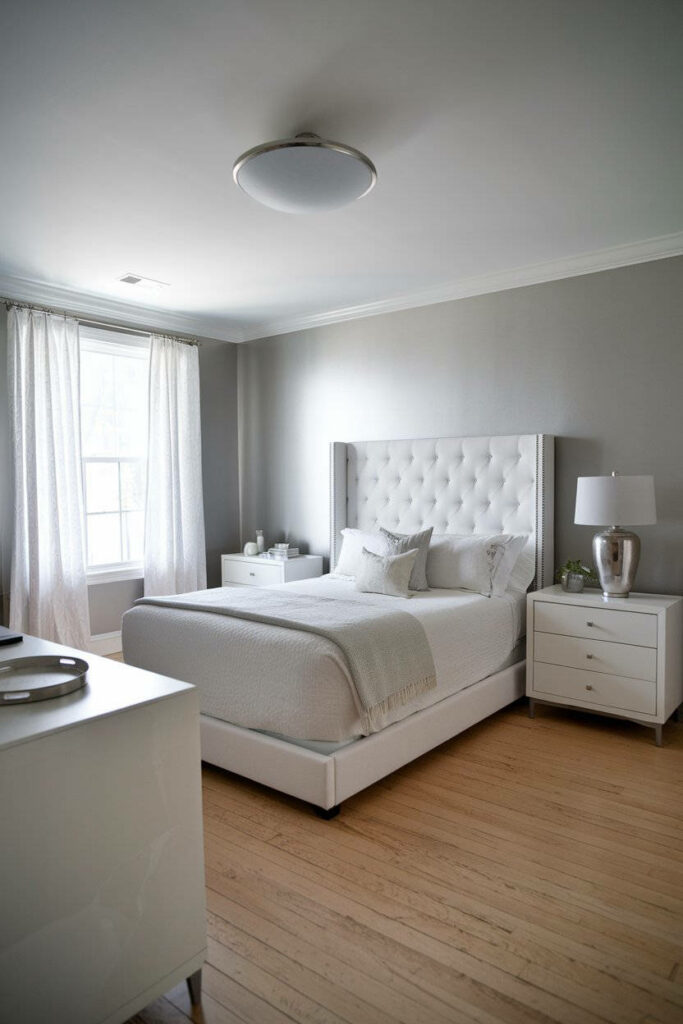 11. Stylish Silver and White Bedroom with Modern Accents