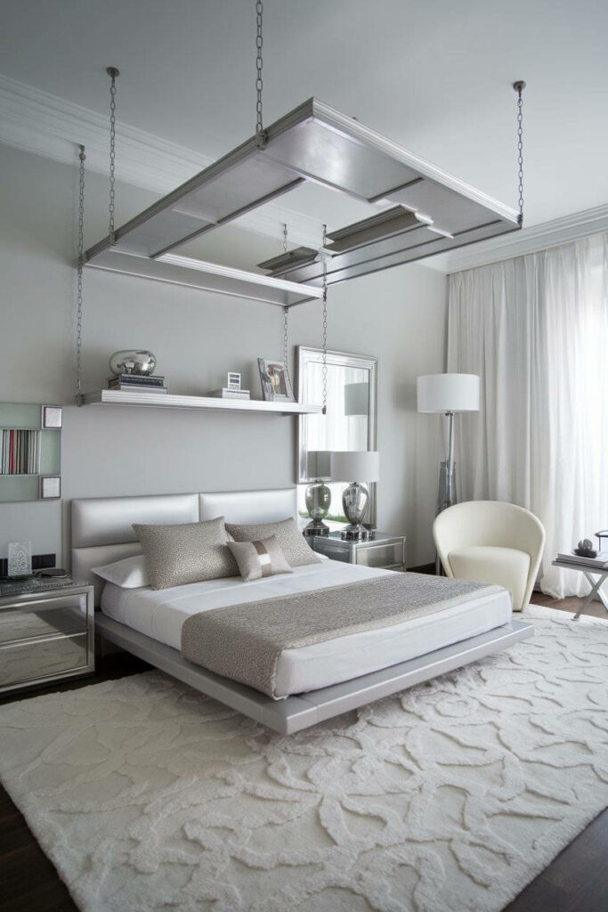 14. Modern Silver-Themed Bedroom Design