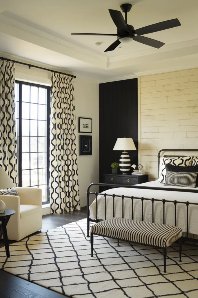 16. Black and Cream Bedroom with a Statement Bed