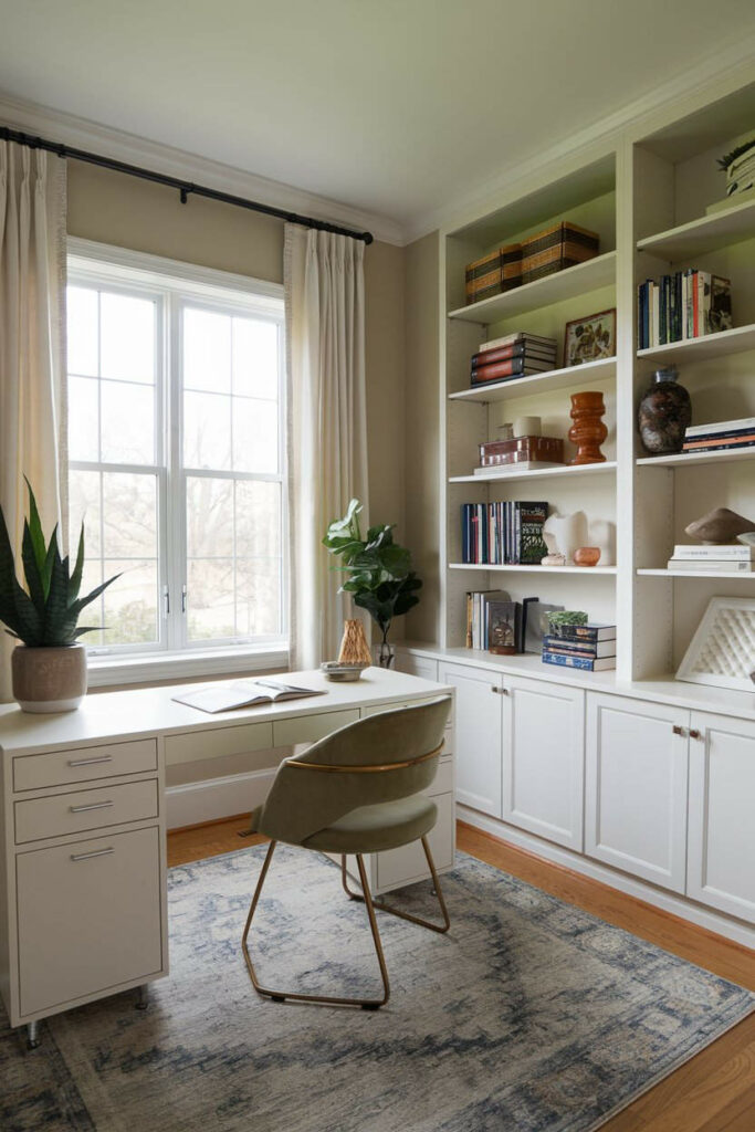 17. Bright and Green Bedroom Office Design