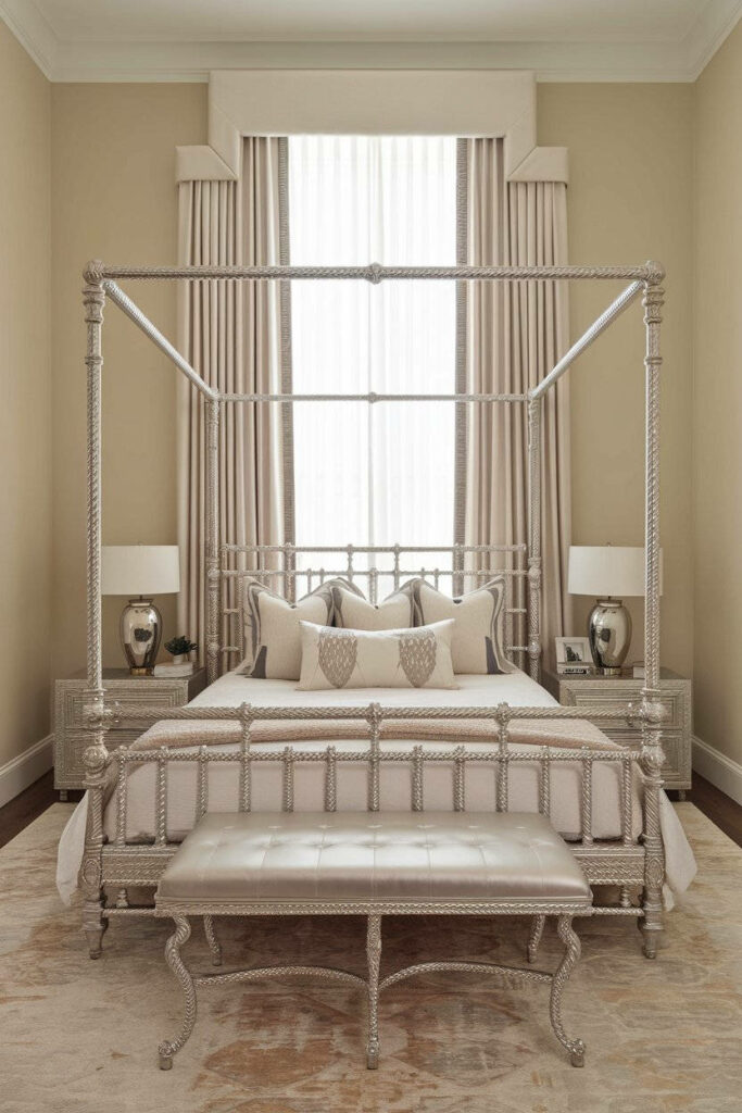 17. Modern Silver Bedroom with Soft Beige Accents