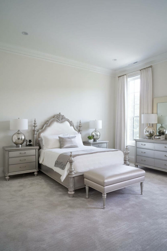 18. Elegant Silver Bedroom with Soft Gray Accents