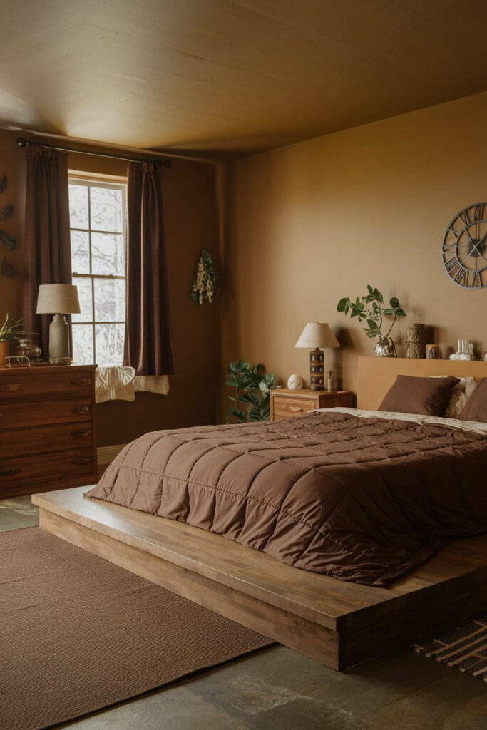 19. Platform Bed Brown Bedroom