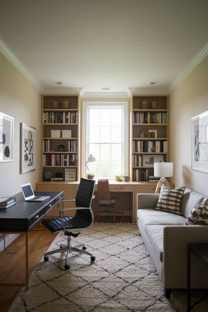 2. Bright and Airy Bedroom Office Design with Natural Light