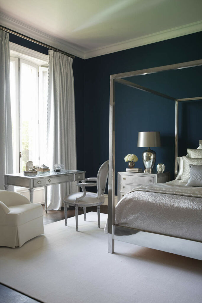 2. Chic Silver and Blue Themed Bedroom