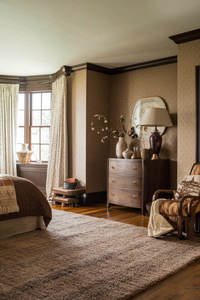 2. Cozy Vintage Brown Bedroom