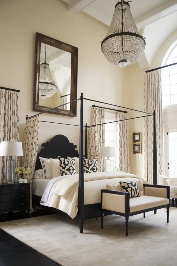 20. Black and Cream Bedroom with Timeless Charm