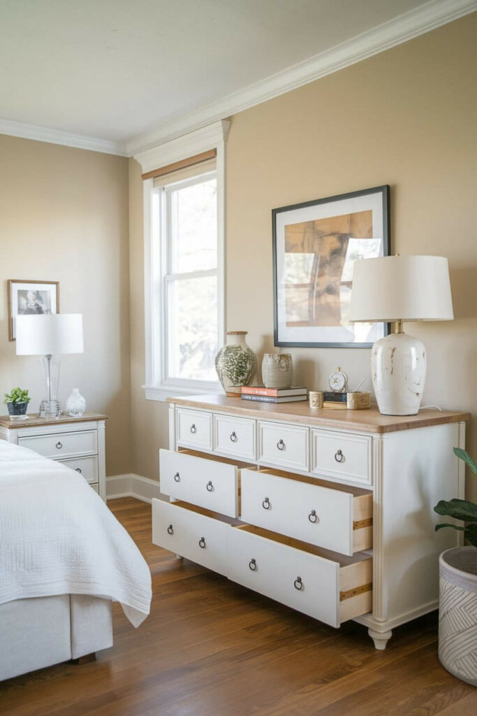 20. Rustic White and Wood Bedroom Dresser