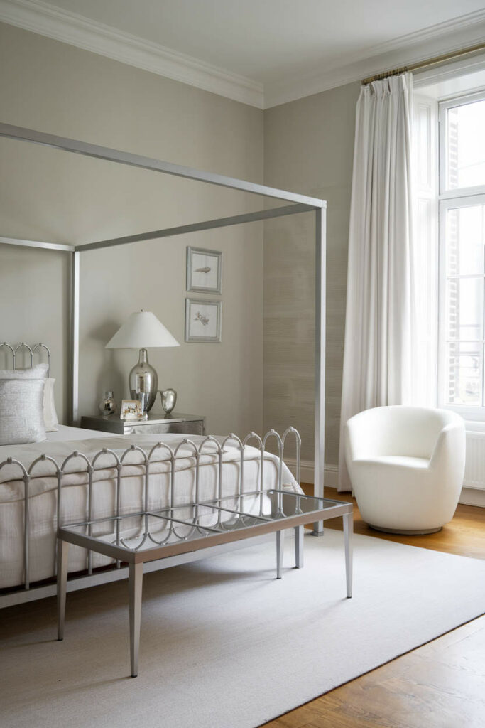 5. Modern Silver and White Bedroom Design