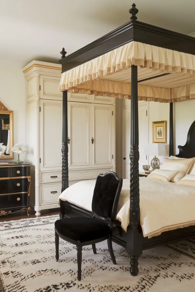 6. Black and Cream Bedroom with Regal Elements