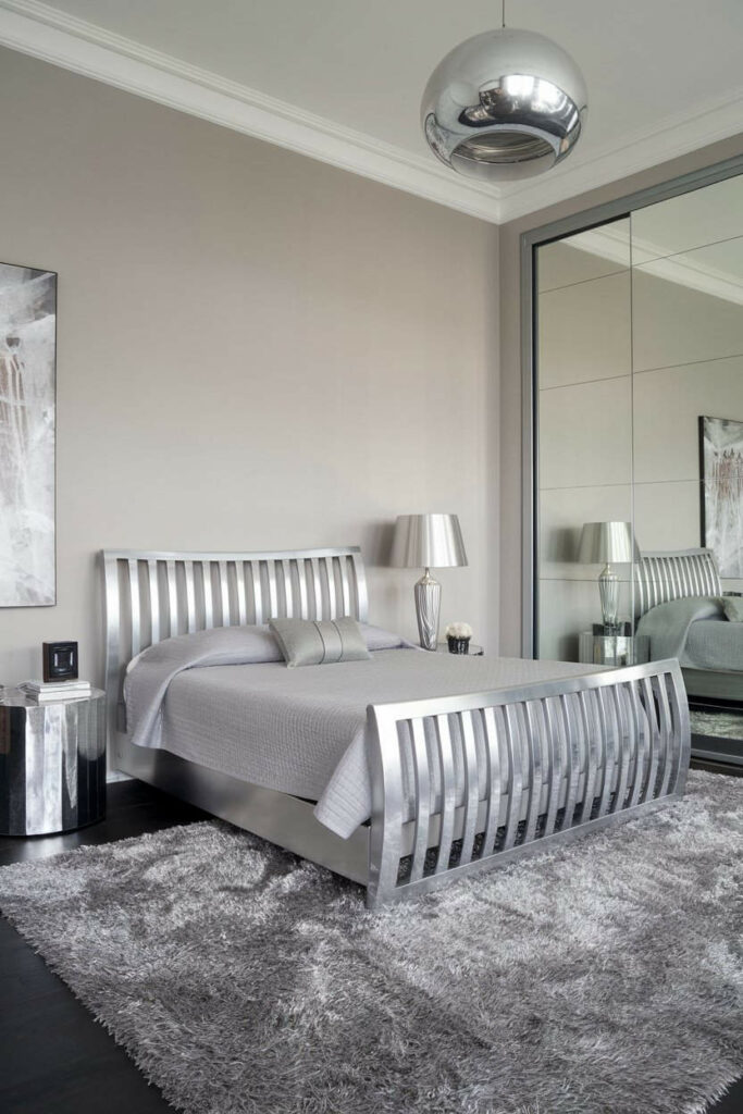 6. Contemporary Silver Bedroom Design with Shag Rug