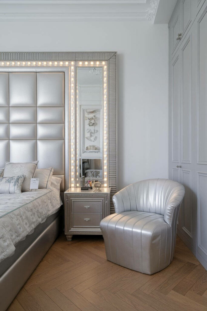 9. Sleek and Stylish Silver Bedroom with Modern Design Elements