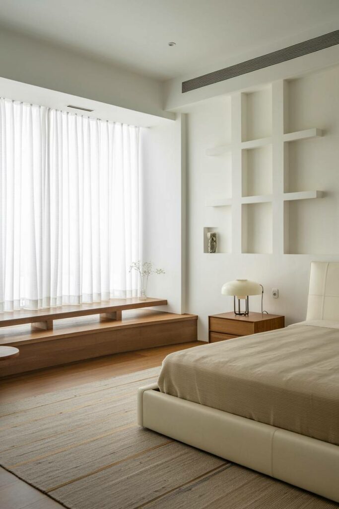 1. Minimalist White and Wood Modern Bedroom Design Ideas