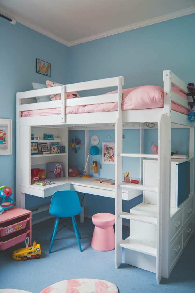 10. Playful Blue and Pink Kids Blue Bedroom Design