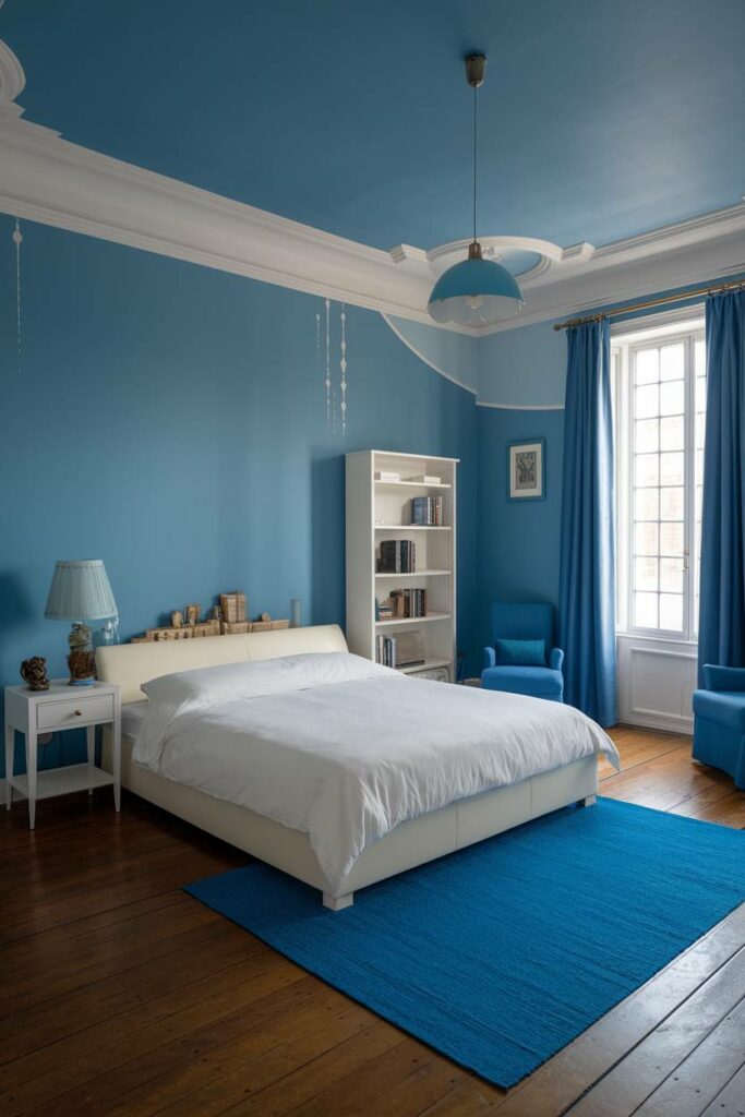 11. Blue and White Patterned Walls Blue Bedroom Design