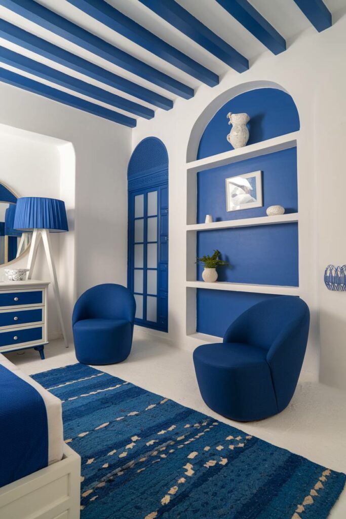 13. Blue Stripes and Accents Blue Bedroom Design