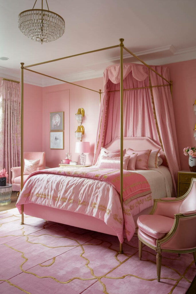 14. Luxurious Pink and Gold Boudoir Bedroom Design