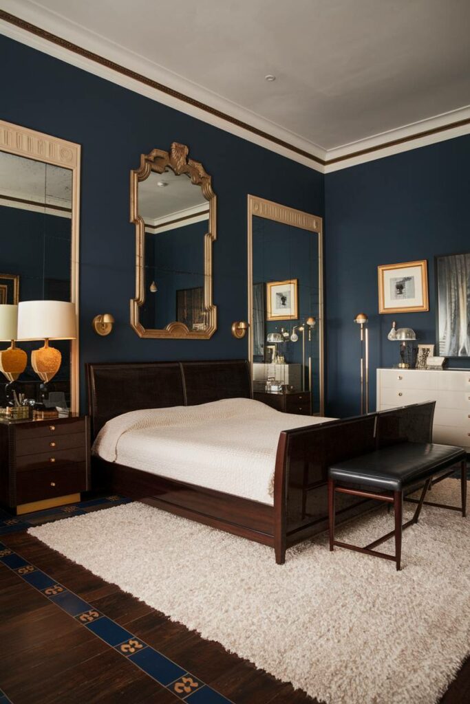 14. Ornate Gold Mirror Art Deco Bedroom Design