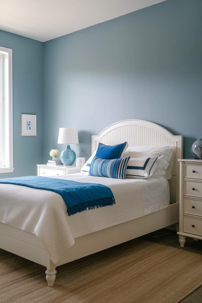 15. Light Blue and Beige Simple Blue Bedroom Design