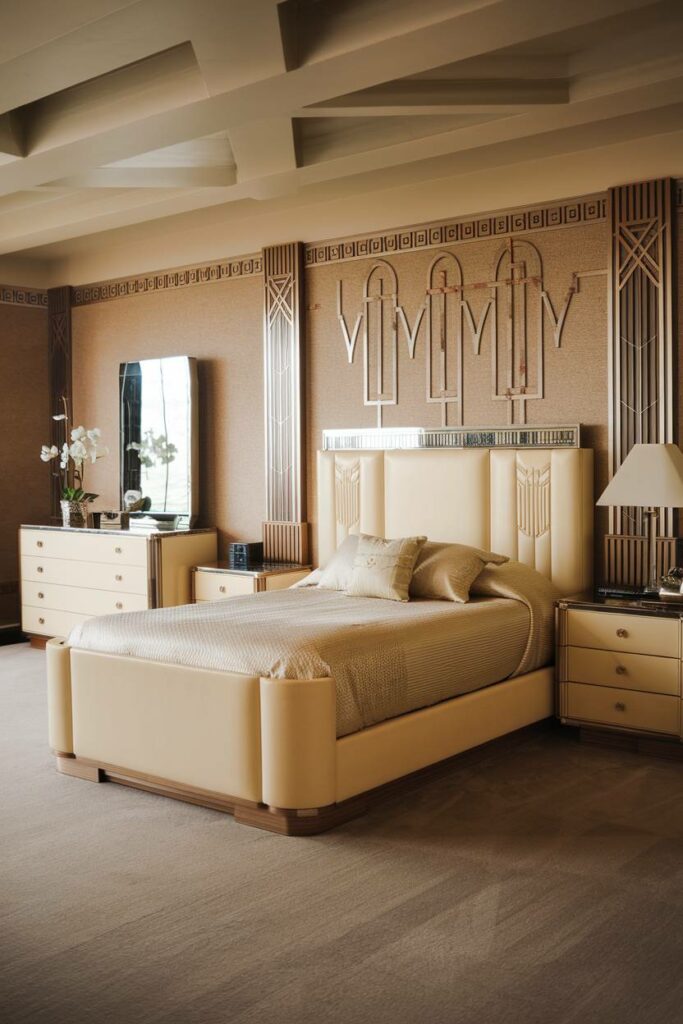 19. Cream and Beige Comfort Art Deco Bedroom Design