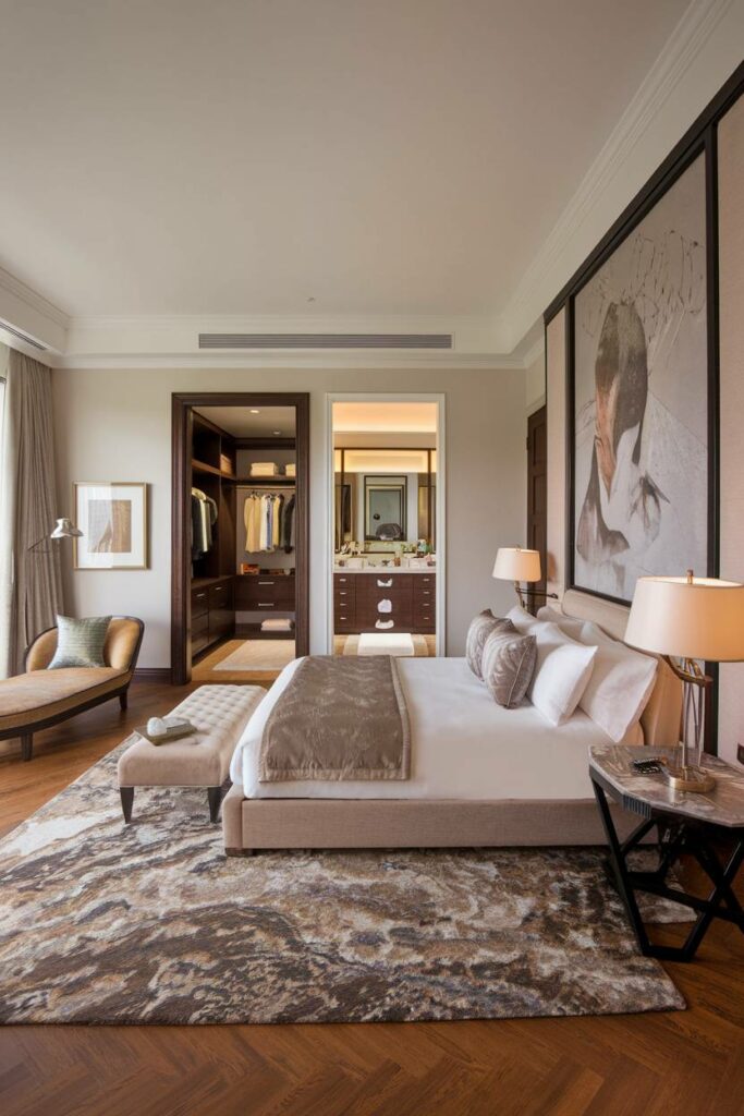 2. Plush Rug and Artwork Luxury Bedroom Design