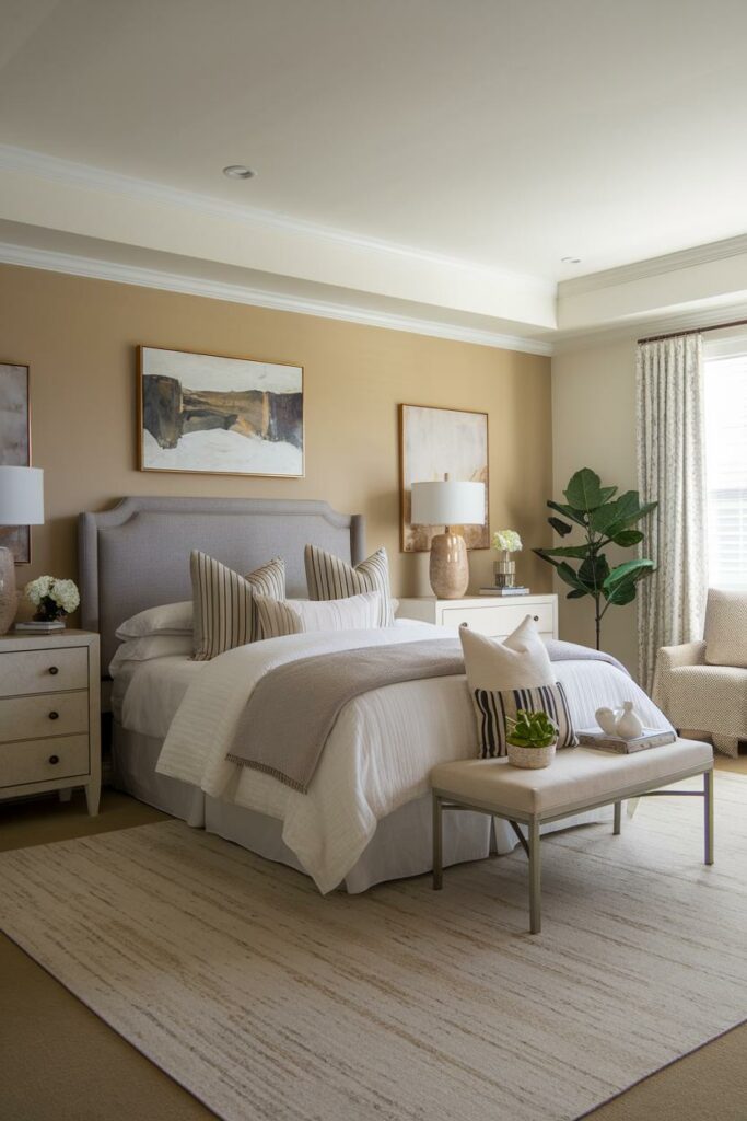 20. Decorative Delight Transitional Bedroom Design