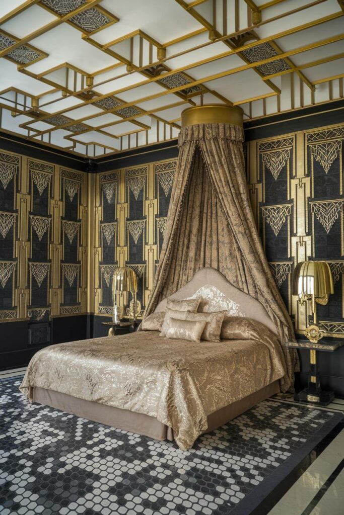 3. Canopy Dreams Art Deco Bedroom Design