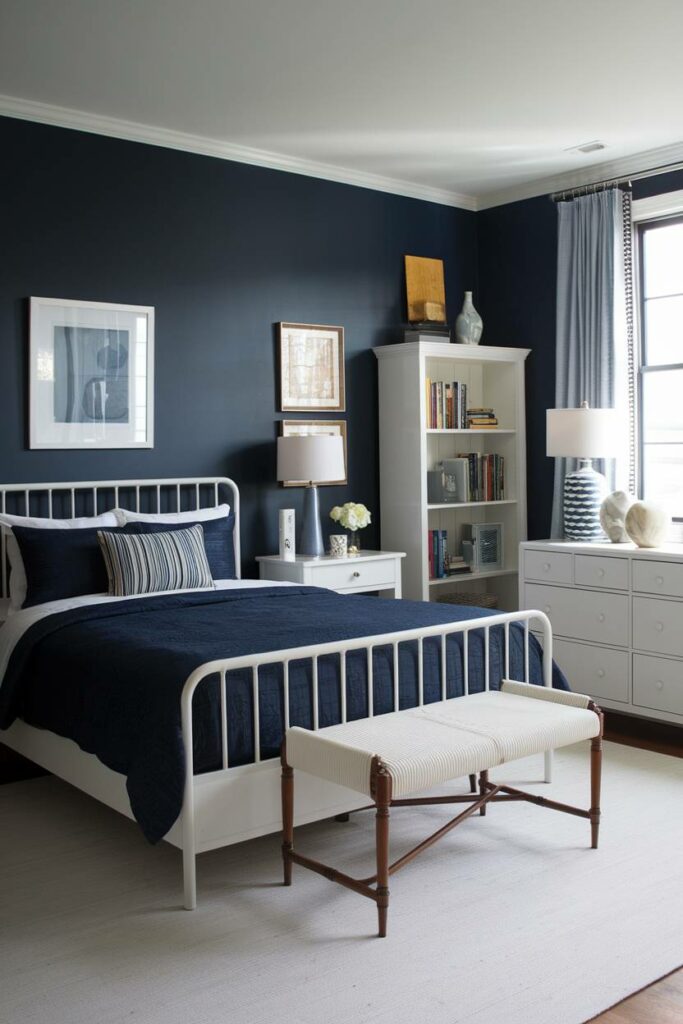 3. Navy Blue Elegance Blue Bedroom Design