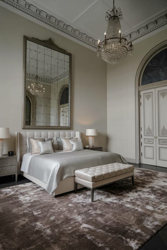 4. Ornate Mirror and Chandelier Luxury Bedroom Design