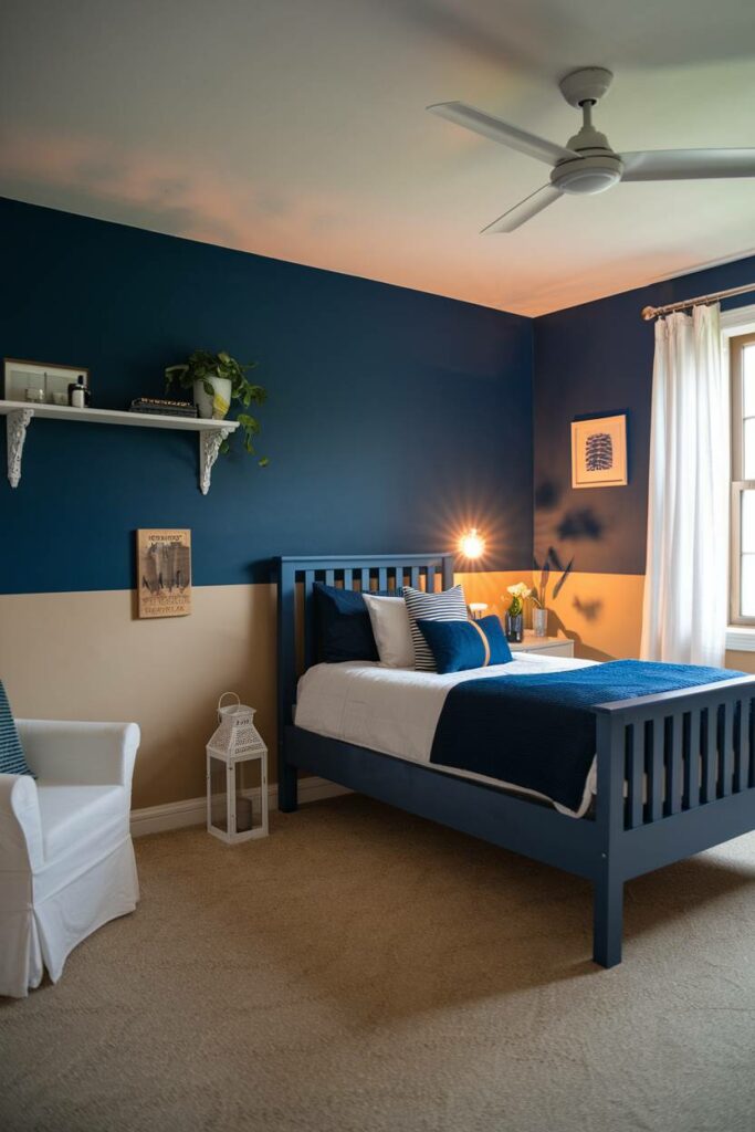 4. Warm and Inviting Navy Blue Accent Blue Bedroom Design