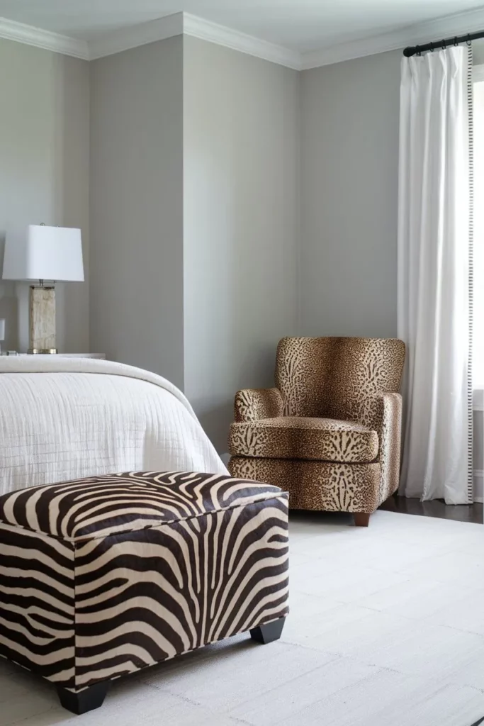 5. Monochrome Chic with Animal Print Touches Bedroom Design