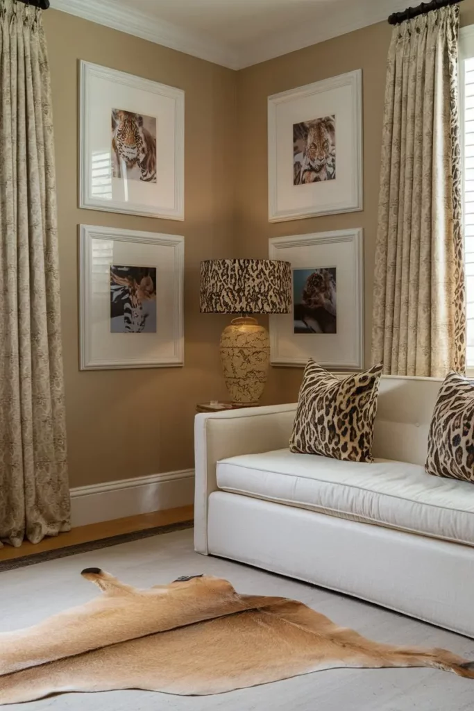 6. Artful Accents with Animal Print Charm Bedroom Design