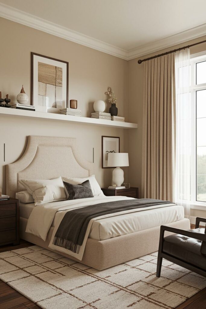 6. Beige Bliss Transitional Bedroom Design