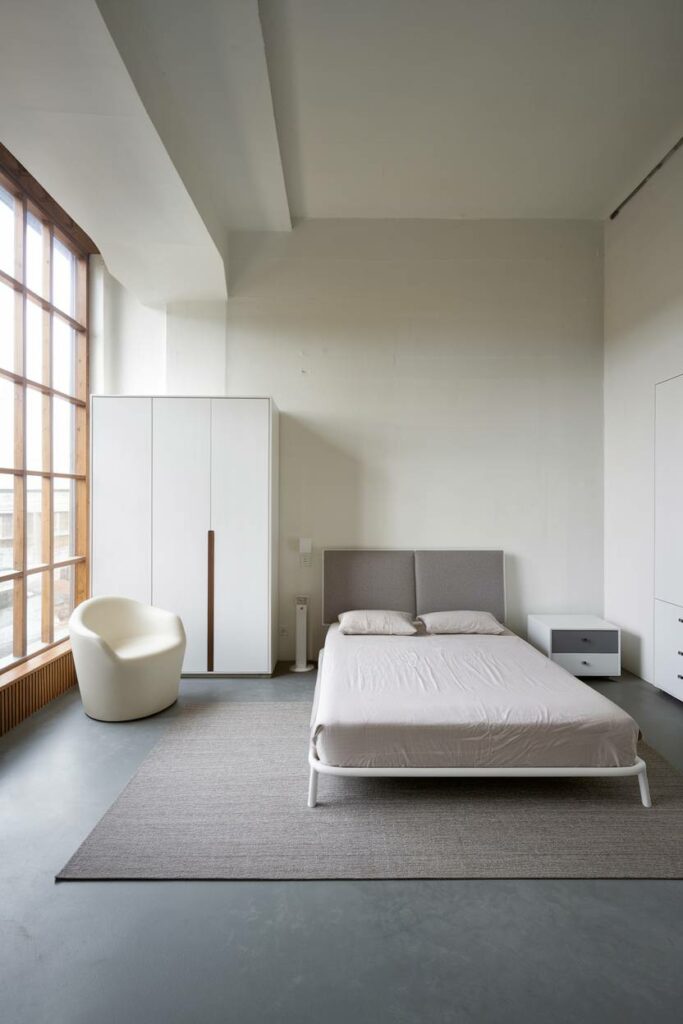 7. Grey and White Minimalist Modern Bedroom Design