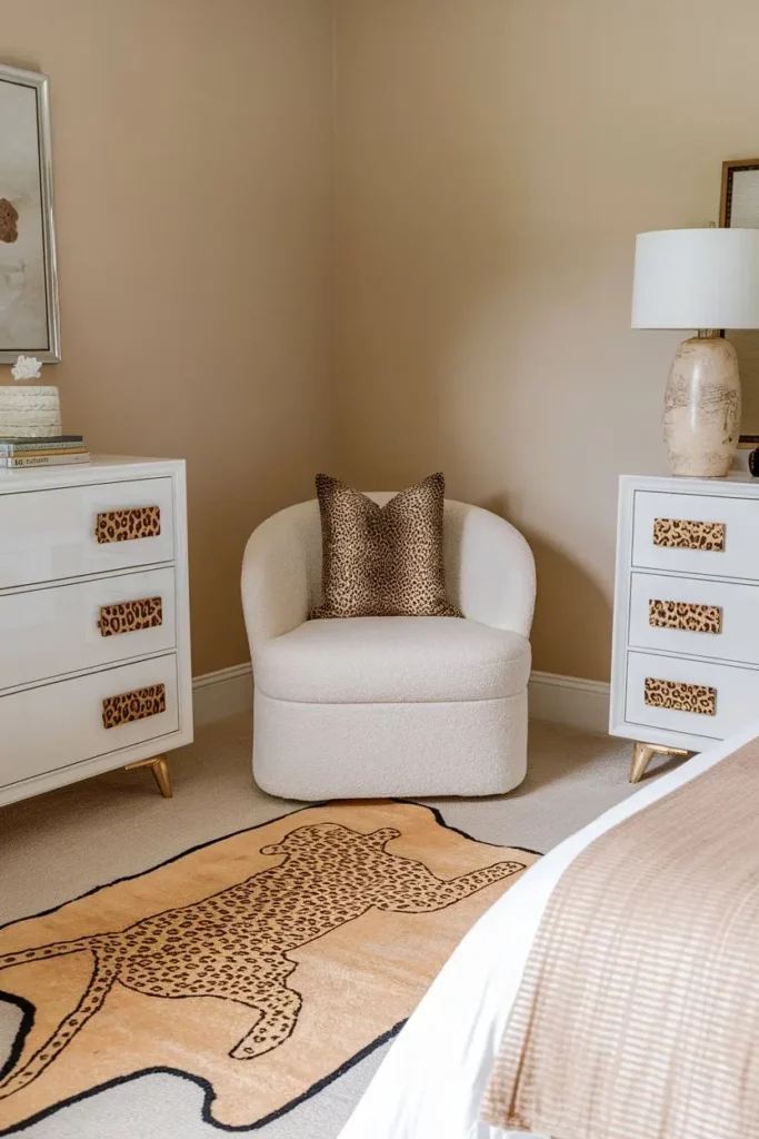 7. Leopard Print Elegance with Neutral Tones Bedroom Design