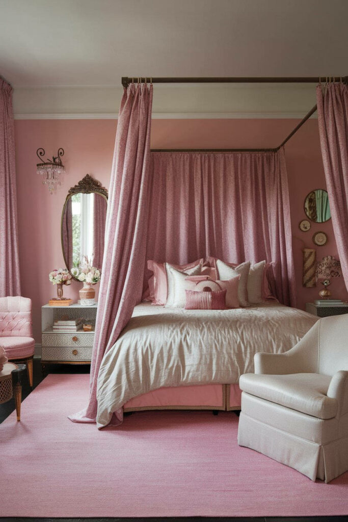 7. Pink and Beige Boudoir Bedroom Design