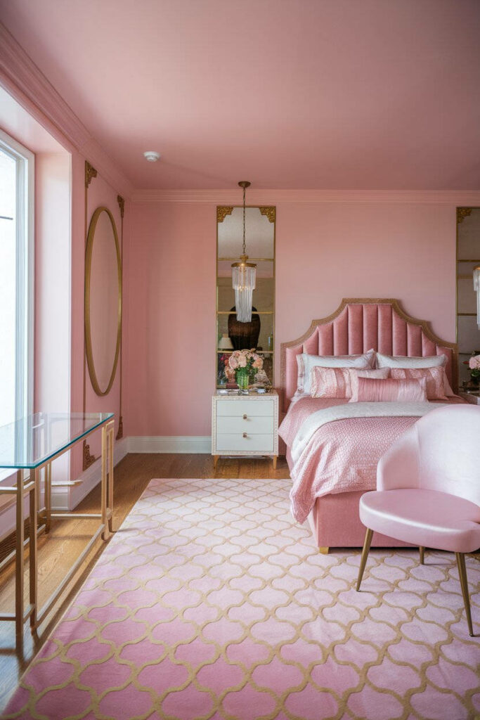 8. Elegant Pink and Gold Boudoir Bedroom Design