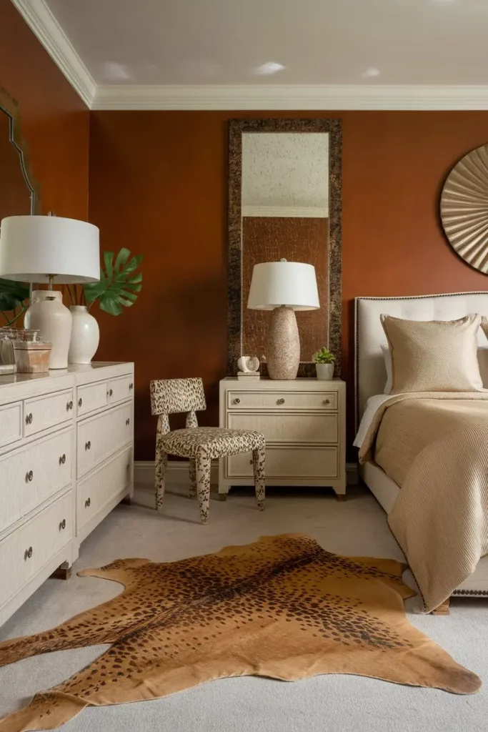 8. Subtle Animal Print Elegance with Neutral Comfort Bedroom Design