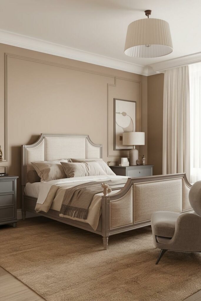 9. Beige and Grey Serenity Transitional Bedroom Design