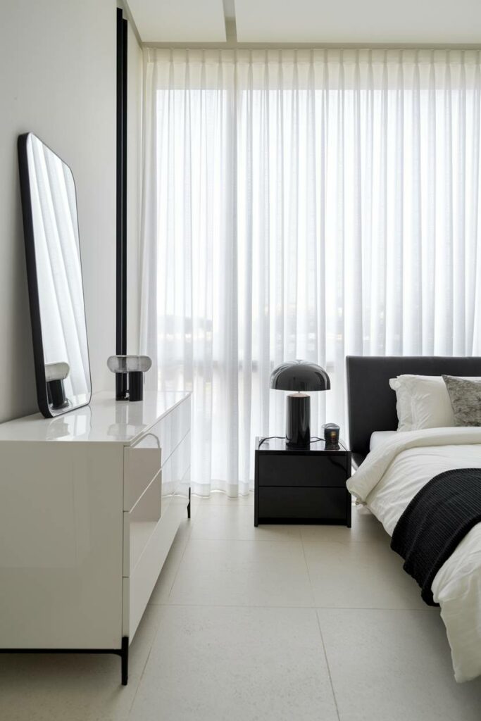 9. Black and White Contrast Modern Bedroom Design