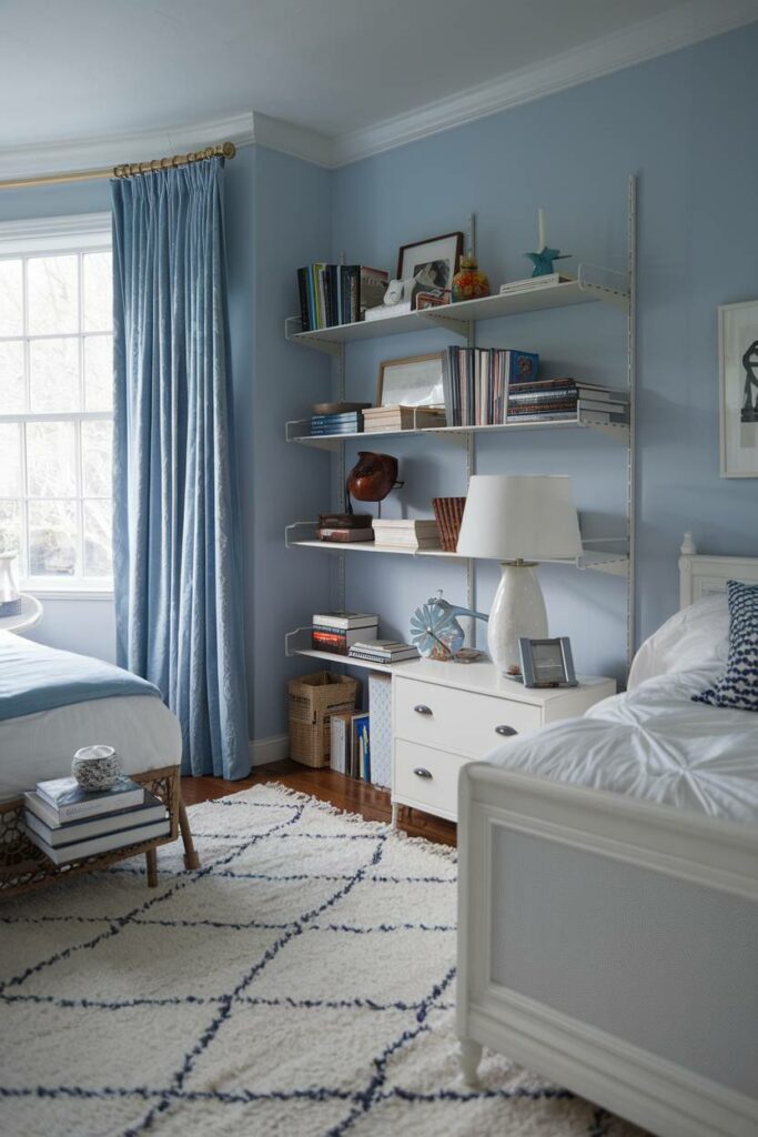 9. Light Blue and White Minimalist Blue Bedroom Design