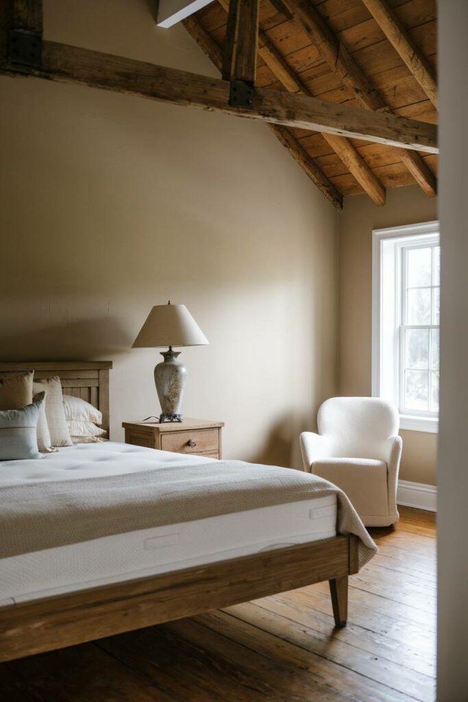 10. Exposed Beams Farmhouse Bedroom