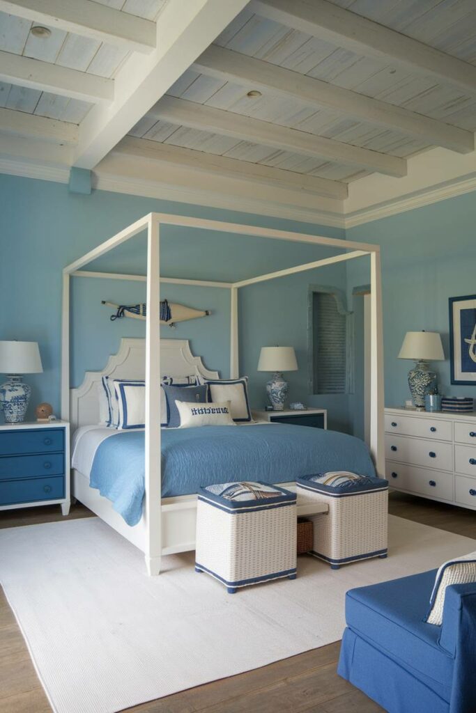 10. Soft Blue Nautical Coastal Bedroom Design