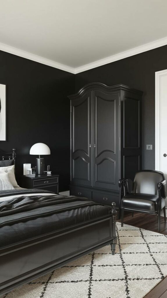 13. Black Furniture with White Rug Black Bedroom