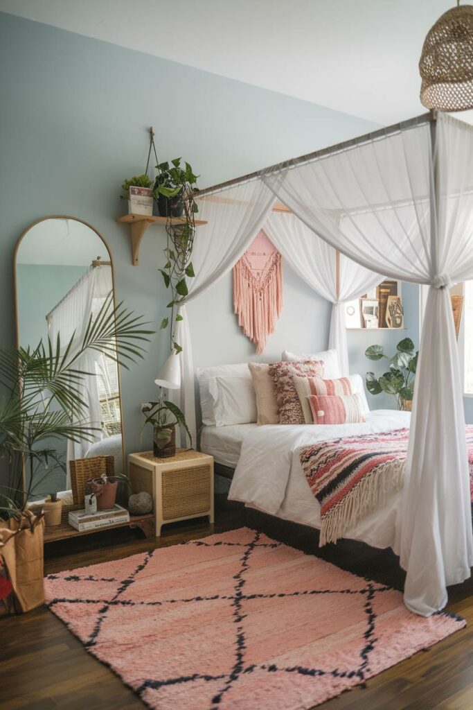 13. Pink Rug Bohemian Bedroom