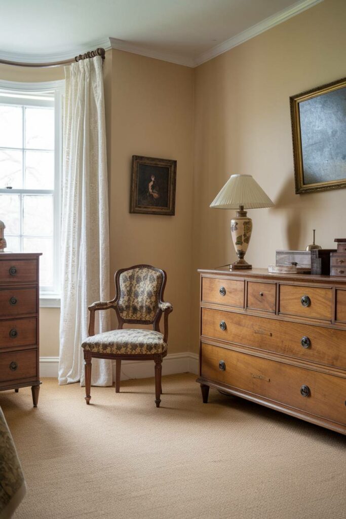 14. Beige Carpet and Vintage Chair Vintage Bedroom Design