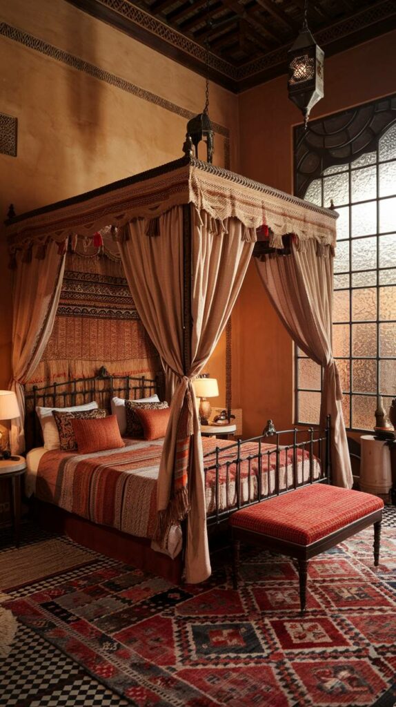 14. Canopy Bed Textured Moroccan Bedroom