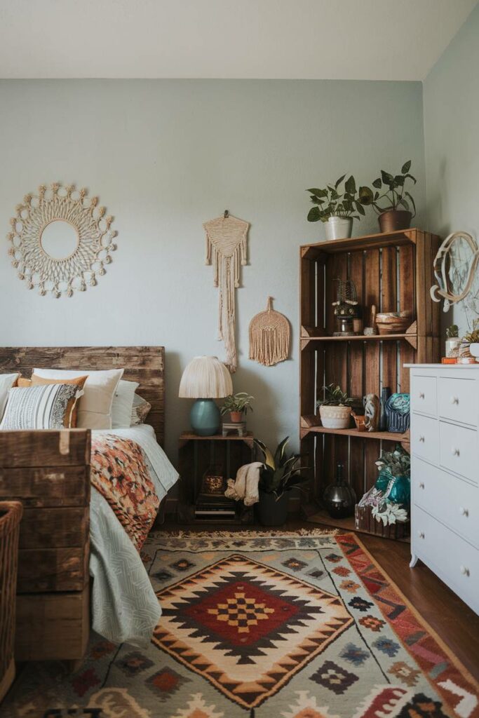 15. Patterned Rug Bohemian Bedroom