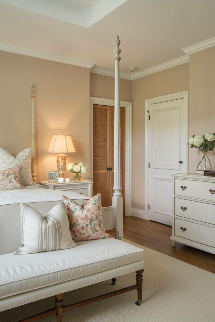 15. Soft Beige and White Dresser Traditional Bedroom Design